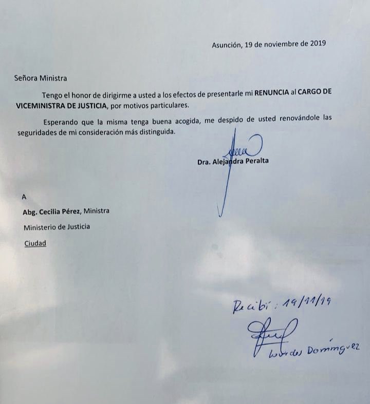Nota de renuncia presentada. Foto: Alejandra Peralta