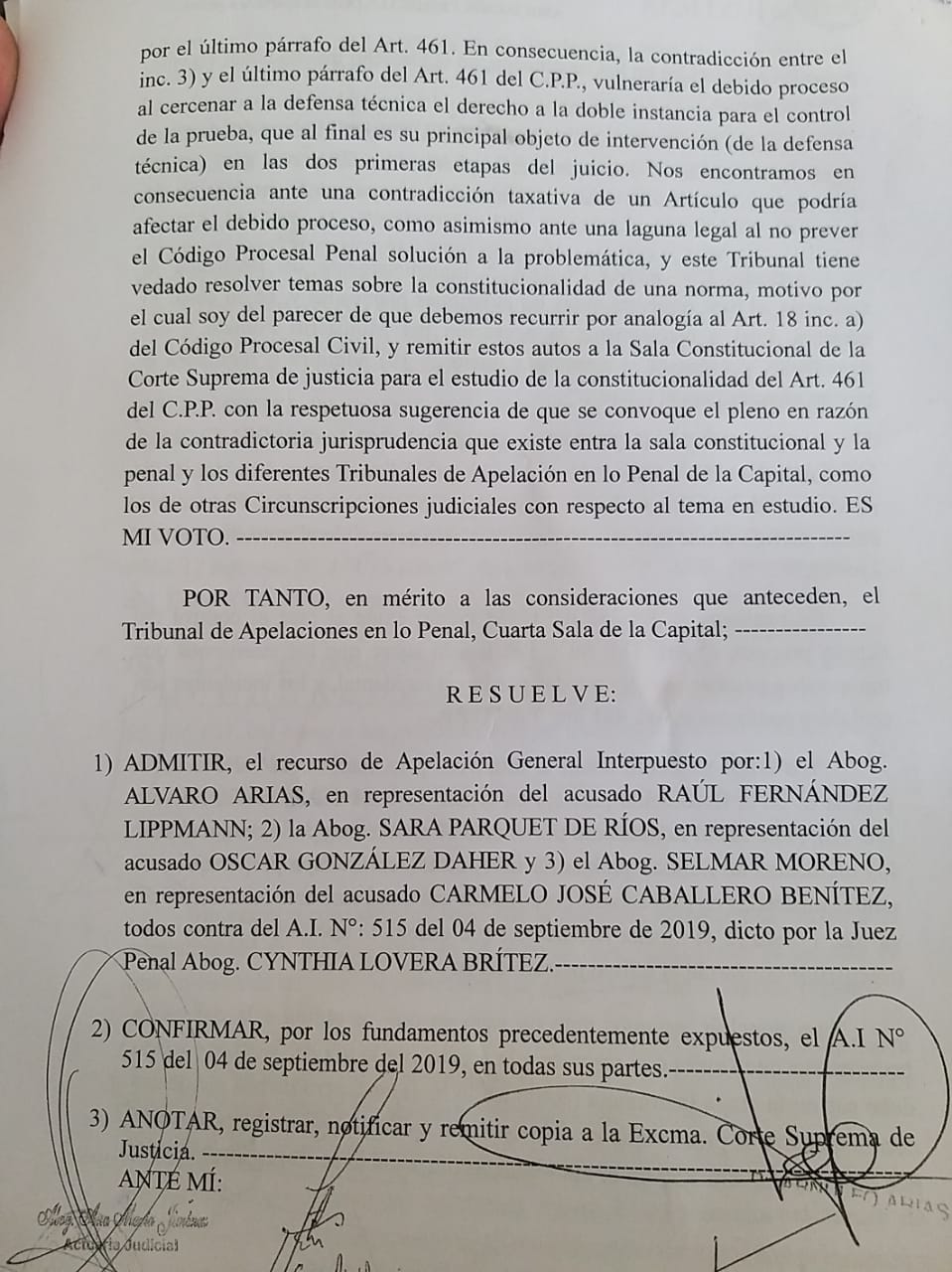 Resolución del Tribunal de Apelaciones. Foto: Gentileza