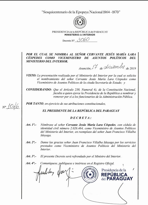 Decreto firmado por Mario Abdo Benítez.