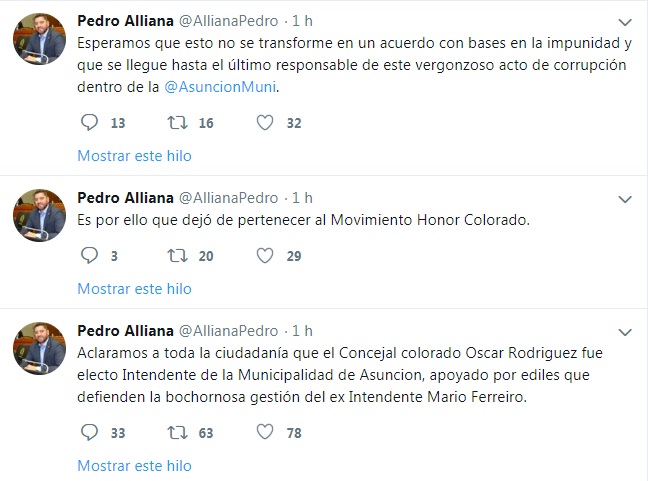 Pedro Alliana (presidente de la ANR) confirmó la expulsión de Óscar “Nenecho” Rodríguez del Movimiento Honor Colorado. Foto: Captura de Twitter