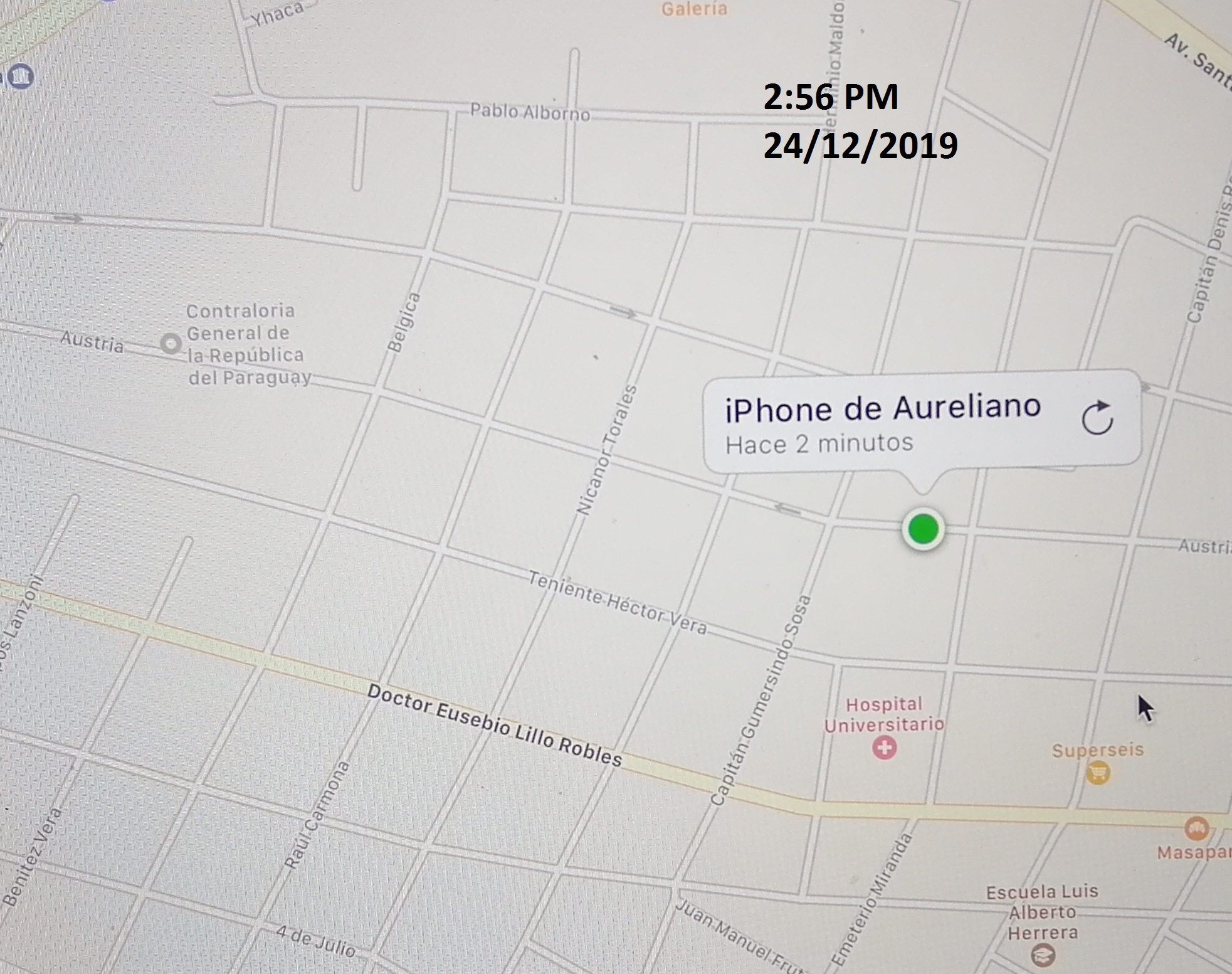En horas de la tarde, el celular aparece nuevamente en la calle Austria casi Lillo. | Foto: Gentileza