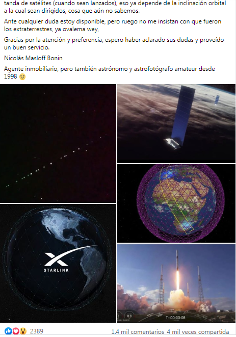 El astrónomo aficionado Nicolás Masloff explicó a través de su cuenta en Facebook, de qué se trató el hecho. Foto: Captura de publicación.