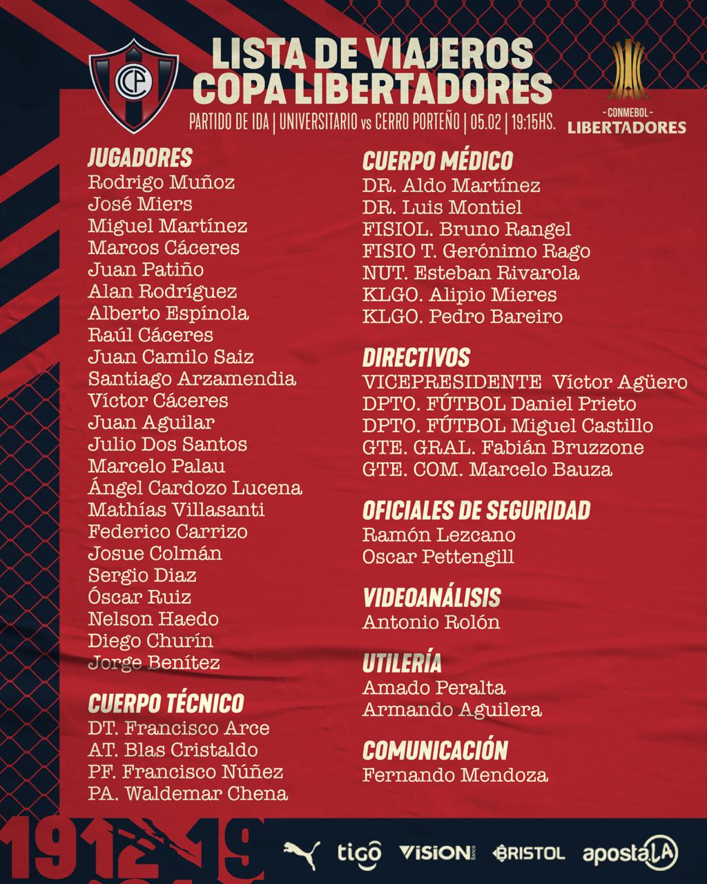 Lista de viajeros para la Copa Libertadores. Foto: @CCP1912oficial
