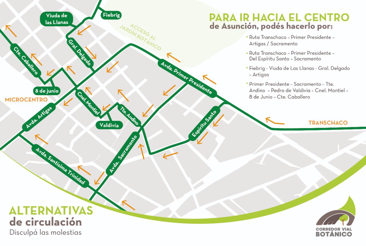 Alternativas para ir hacia el centro de Asunción. Imagen: @mopcparaguay