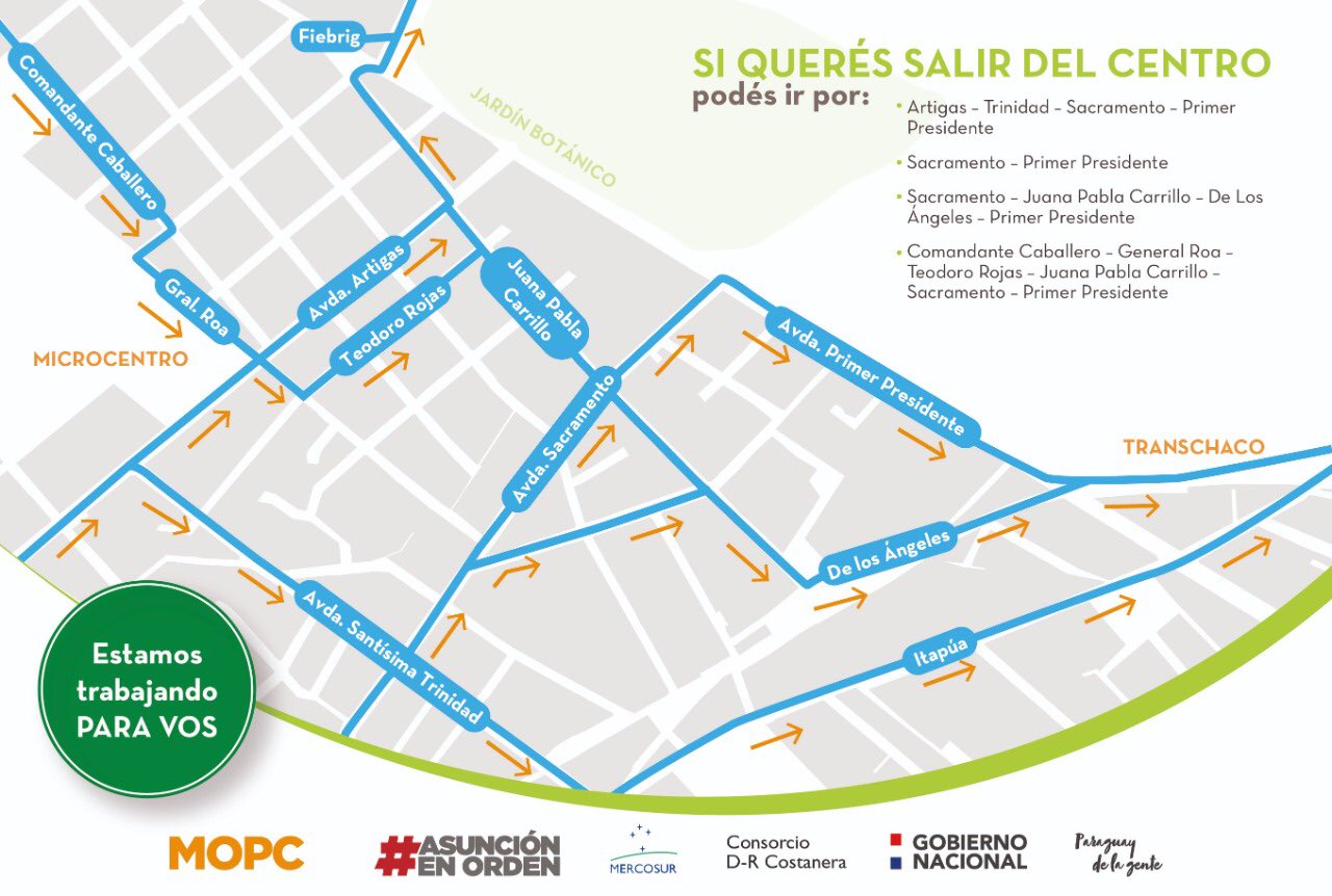 Alternativas para salir del centro de Asunción. Imagen: @mopcparaguay