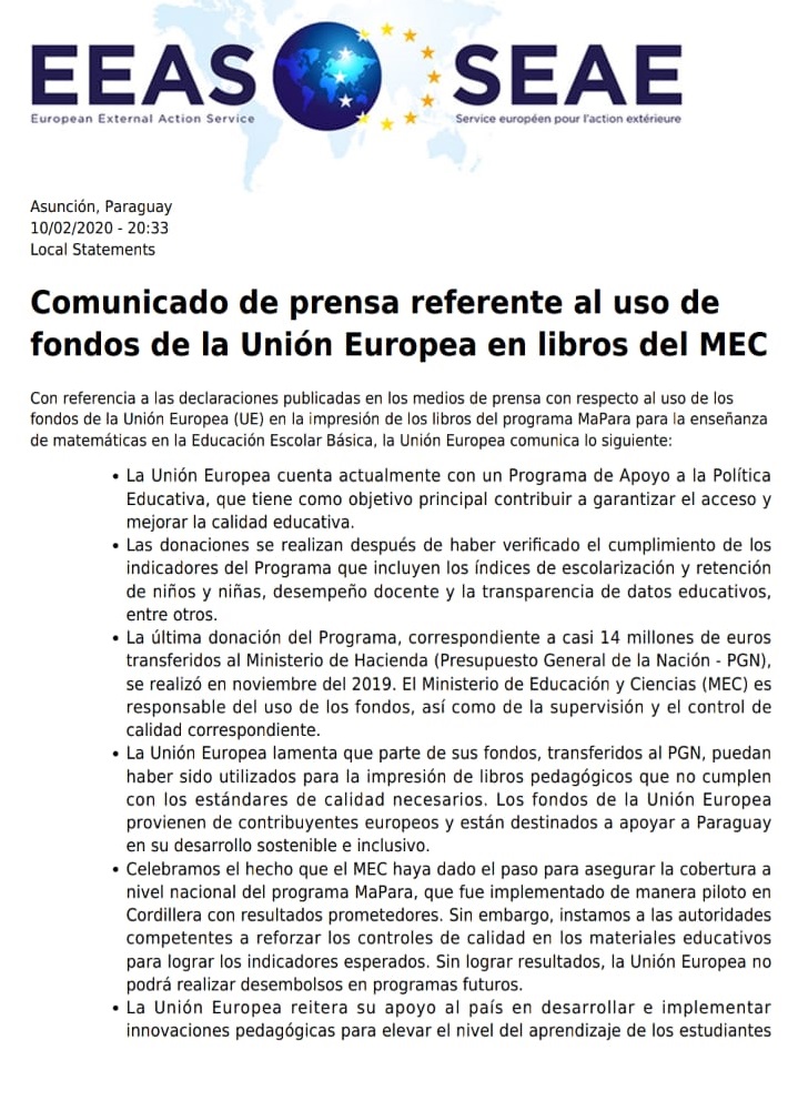 Parte del comunicado de la UE, viralizado el lunes. Foto: Captura de pantalla
