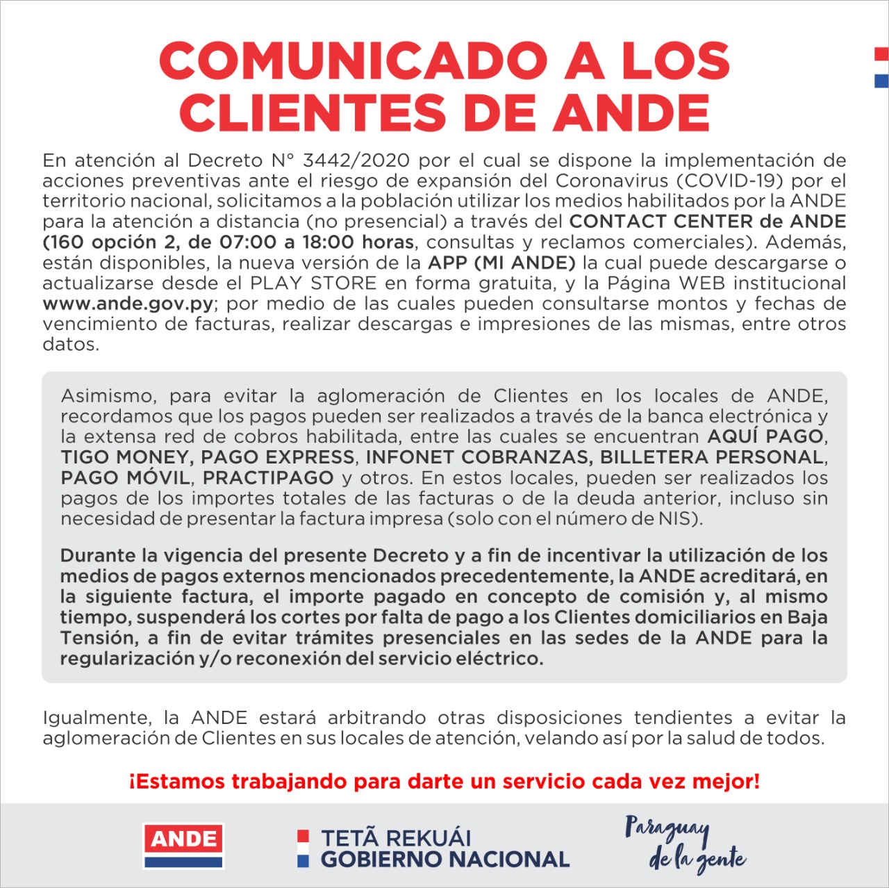 Comunicado de la ANDE