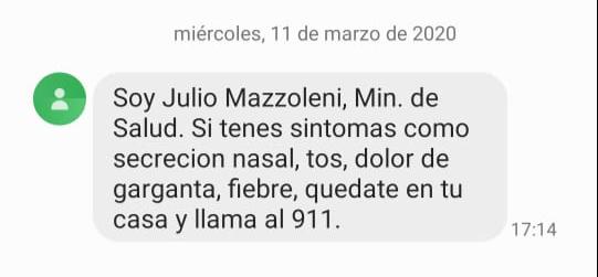 Mensaje enviado por el Ministro de Salud.