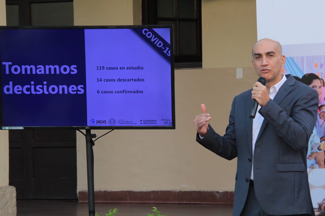 El ministro de Salud, Julio Mazzoleni, realizó la actualización epidemiológica semanal. Foto: @msaludpy