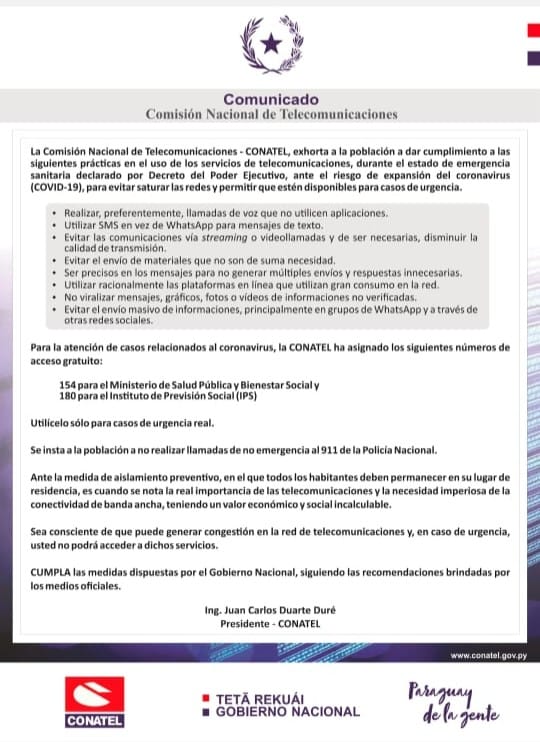 Comunicado de la Conatel.