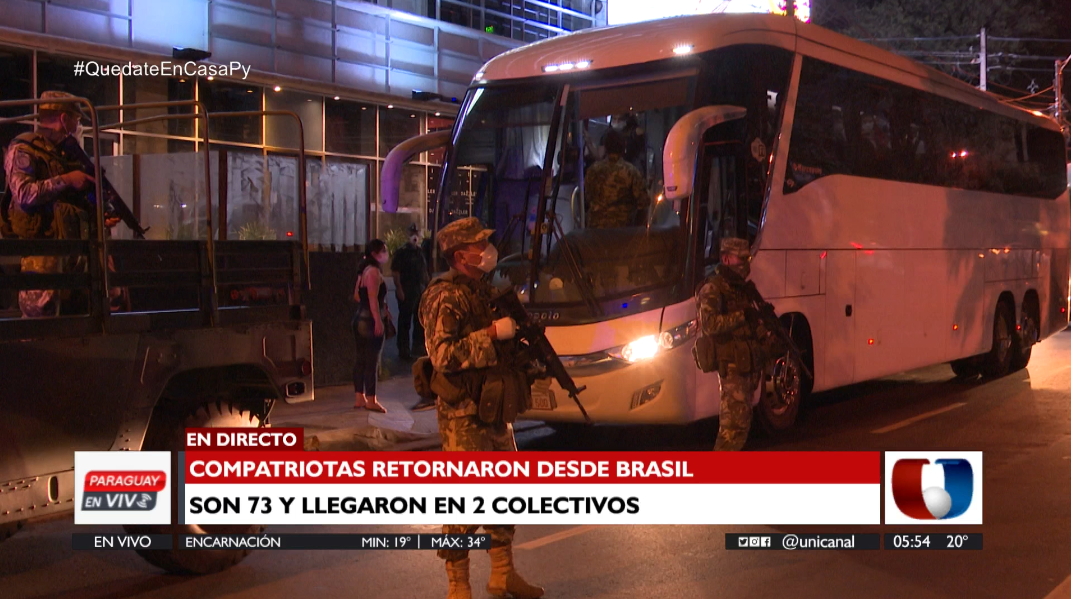 Los compatriotas fueron trasladados en vehículos de la Itaipú Binacional hasta un hotel de la capital para cumplir la cuarentena. Imagen: Paraguay en vivo