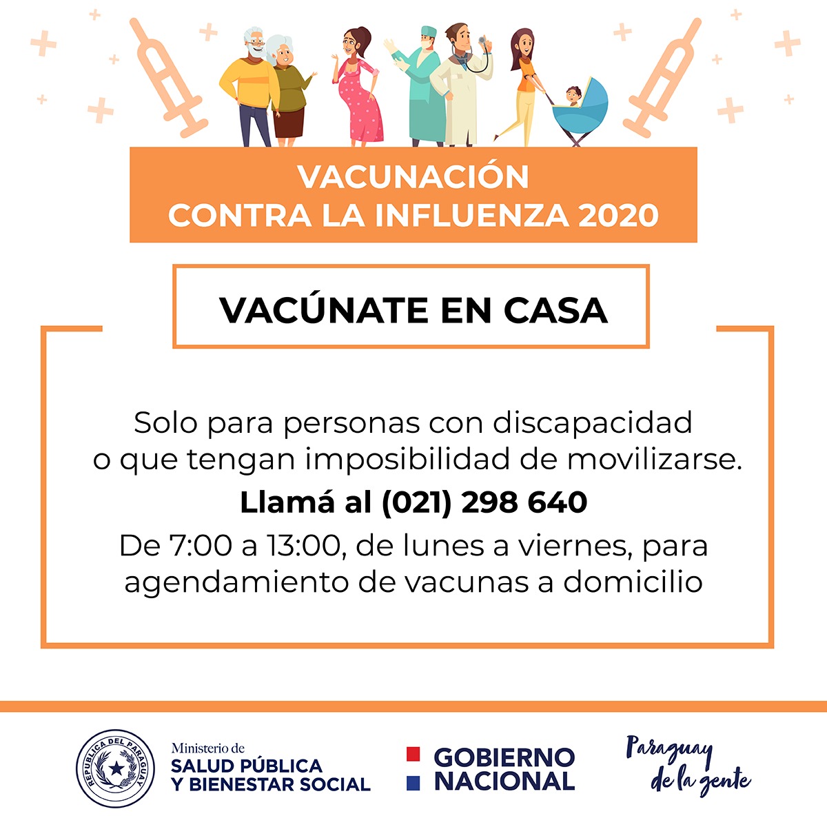 Vacunación contra la influenza a domicilio. Foto: Ministerio de Salud