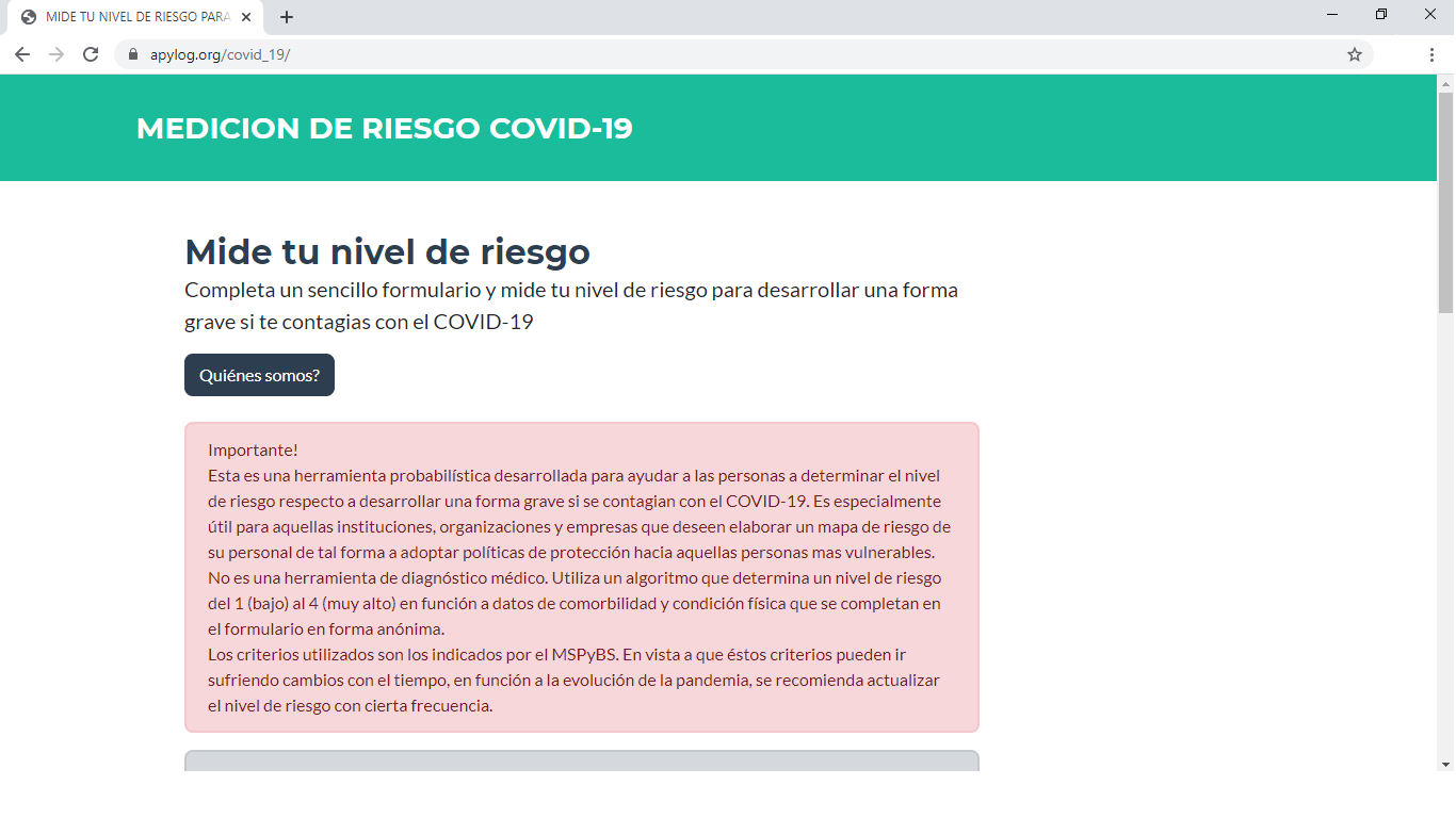 Esta herramienta ofrece la posibilidad de calcular el riesgo de desarrollar Covid-19 en su forma más grave.