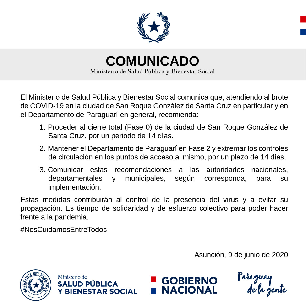Comunicado del Ministerio de Salud.