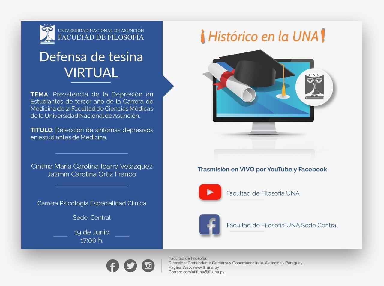 Primera defensa virtual de tesina en la UNA. Fuente: Facultad de Filosofía UNA Sede Central