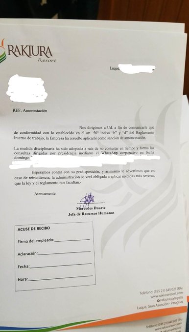 Una ex empleada fue sancionada por no responder el WhatsApp en menos de 30 minutos | Foto: Twitter