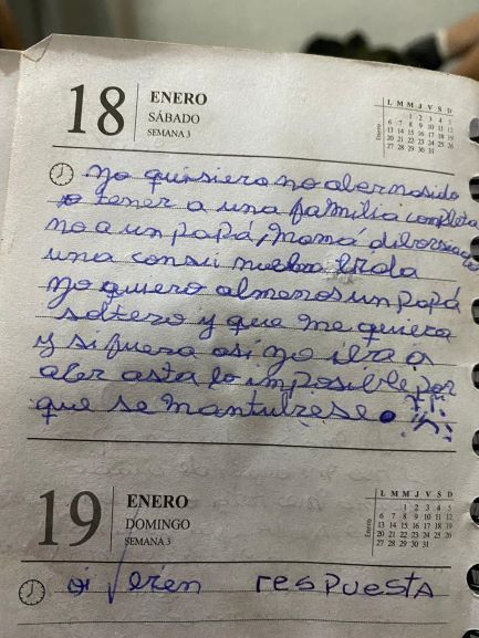 En la carta, la menor cuenta cómo era la relación con su padre. Foto: Policía Nacional