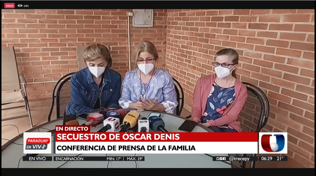 Conferencia de prensa - Familiares de Óscar Denis. Foto: Captura de pantalla - Paraguay en vivo.