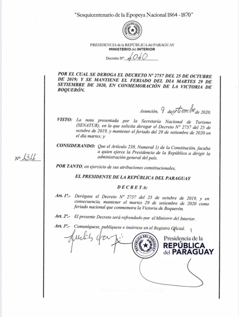 Decreto N° 4040 del Poder Ejecutivo.
