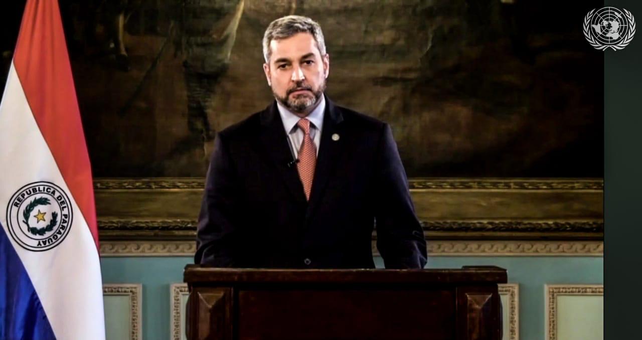 Presidente Mario Abdo durante su discurso ante la ONU.
