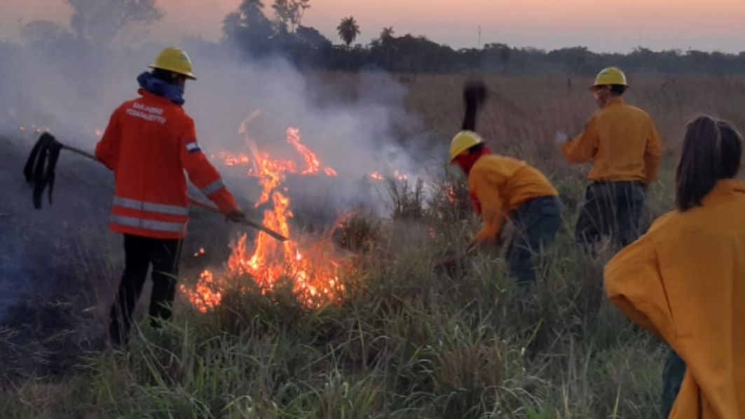 Bomberos de San Pedro combatiendo incendios forestales. Foto: Gentileza.