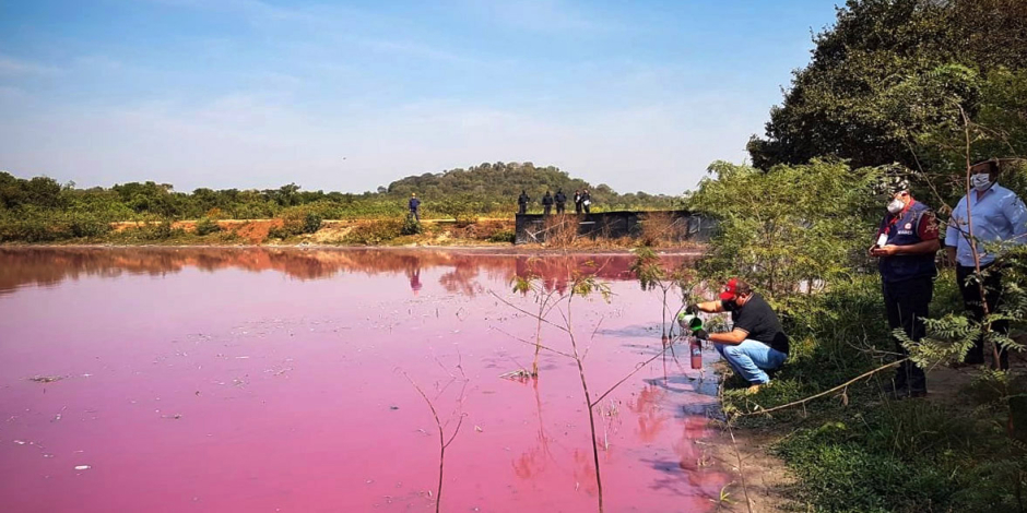 Foto archivo de laguna Cerro con color rosa.