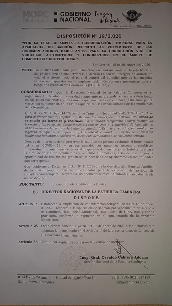 Nueva prórroga para la no aplicación de sanciones.
