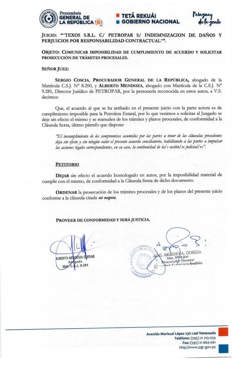 Procuraduría desiste de acuerdo entreguista por Petropar