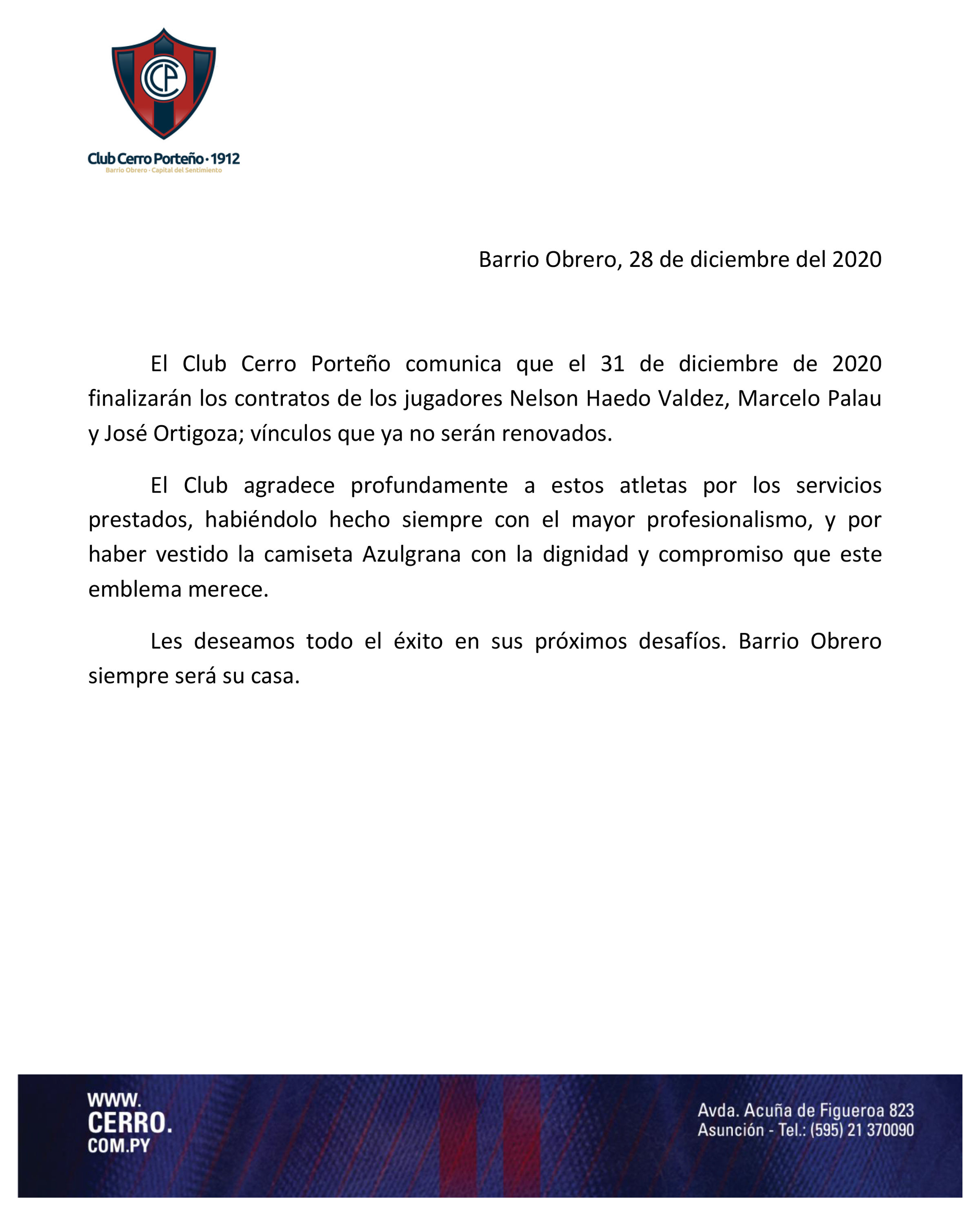Comunicado Oficial Club Cerro Porteño