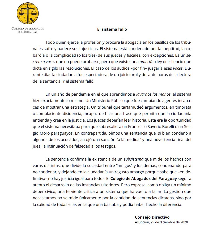 Colegio de Abogados critica actuación del Tribunal