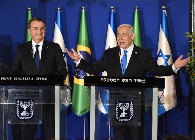 Jair Bolsonaro, presidente de Brasil y el Primer Ministro de Israel, Benjamín Netanyahu. Foto: AFP.