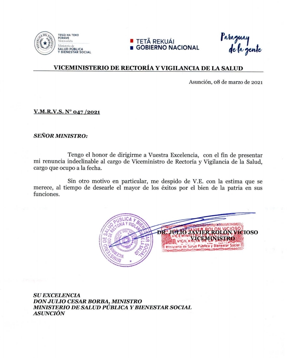 Julio Rolón presenta renuncia