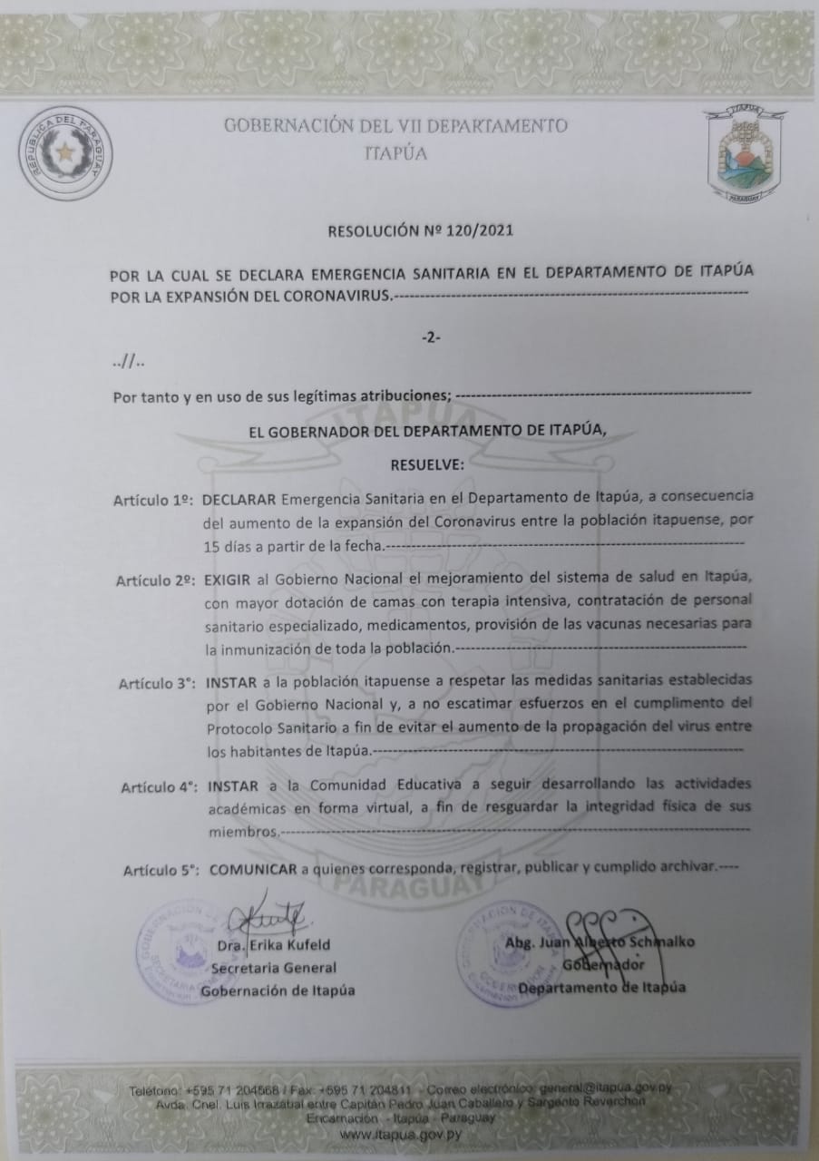 Emergencia sanitaria en Itapúa