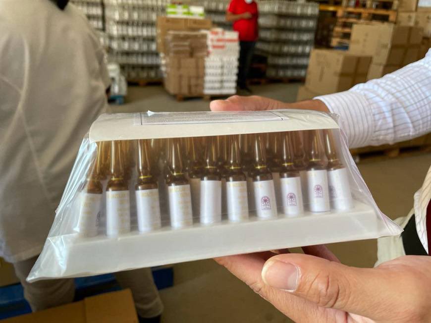 La República de China Taiwán donó el Ministerio de Salud 150 mil unidades de midazolam y 40 mil unidades de atracurio inyectable. Foto: Relaciones Exteriores.
