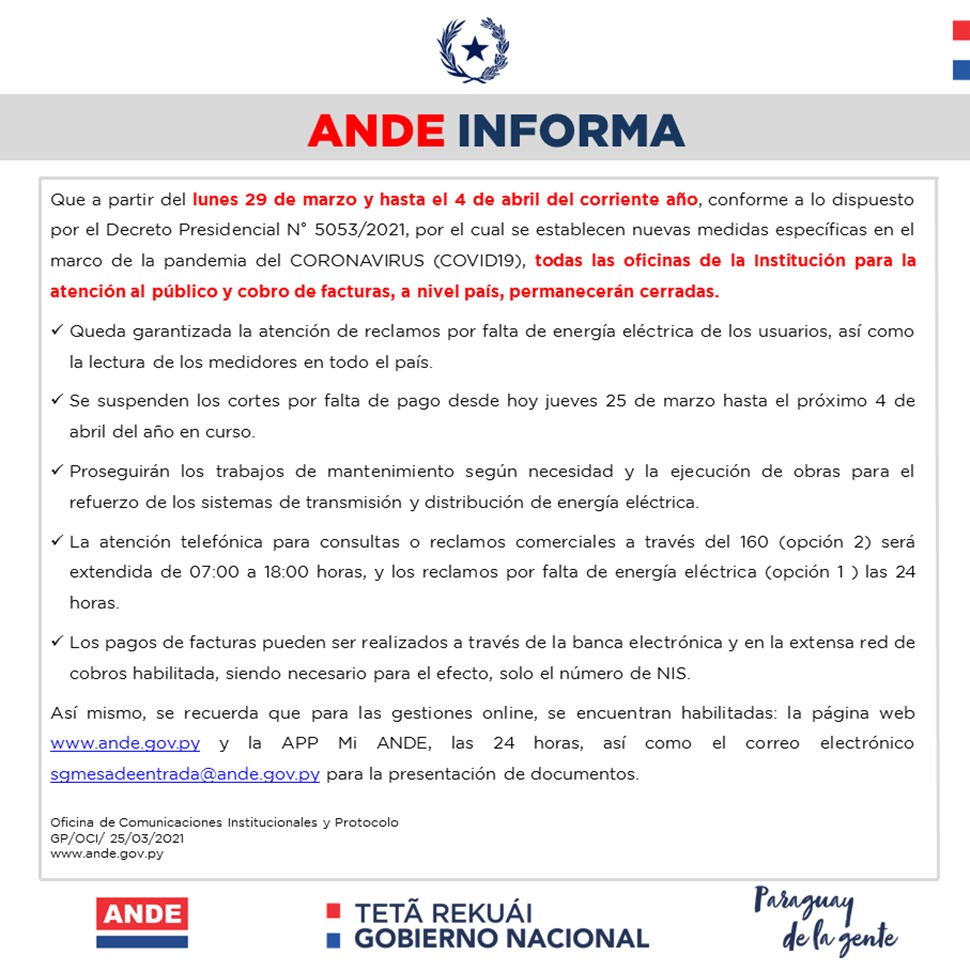 Comunicado de la ANDE.