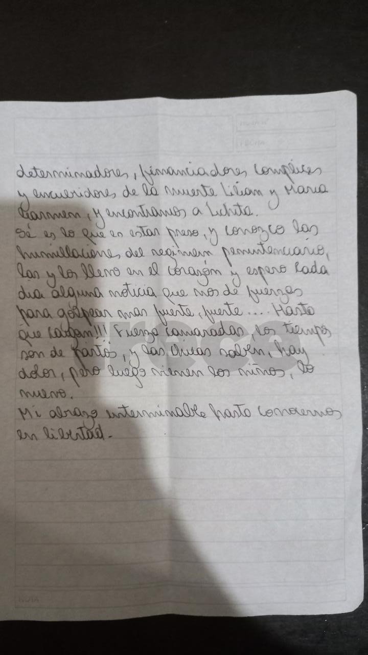 Las cartas fueron remitidas a Carmen Villalba por activistas argentinos