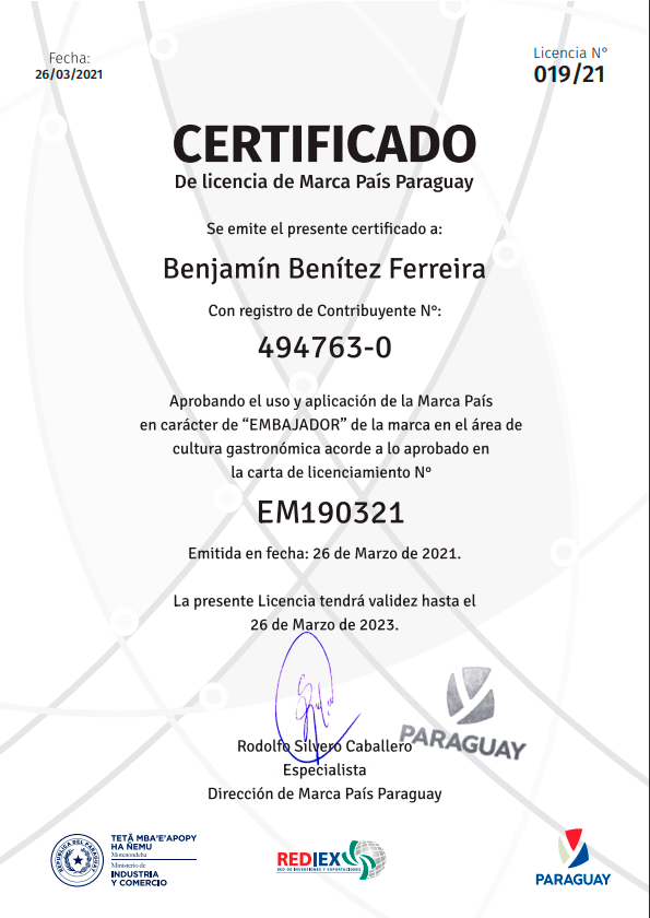 Benjamín Benítez, Embajador del área de cultura gastronómica