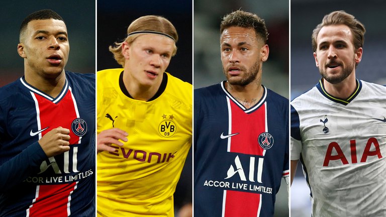 Kylian Mbappé, Erling Haaland, Neymar y Harry Kane.