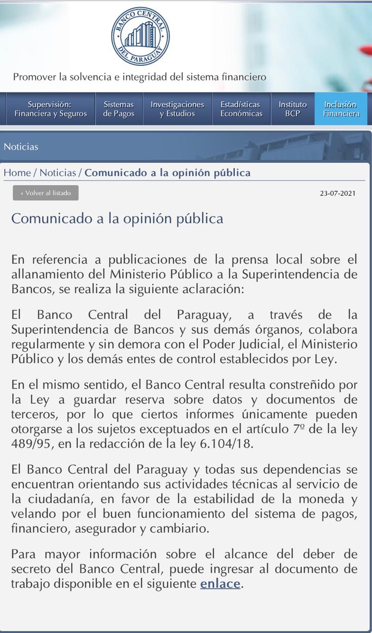 En el comunicado, el BCP avala íntegramente la negativa decisión de Hernán Colmán Rojas, superintendente de bancos