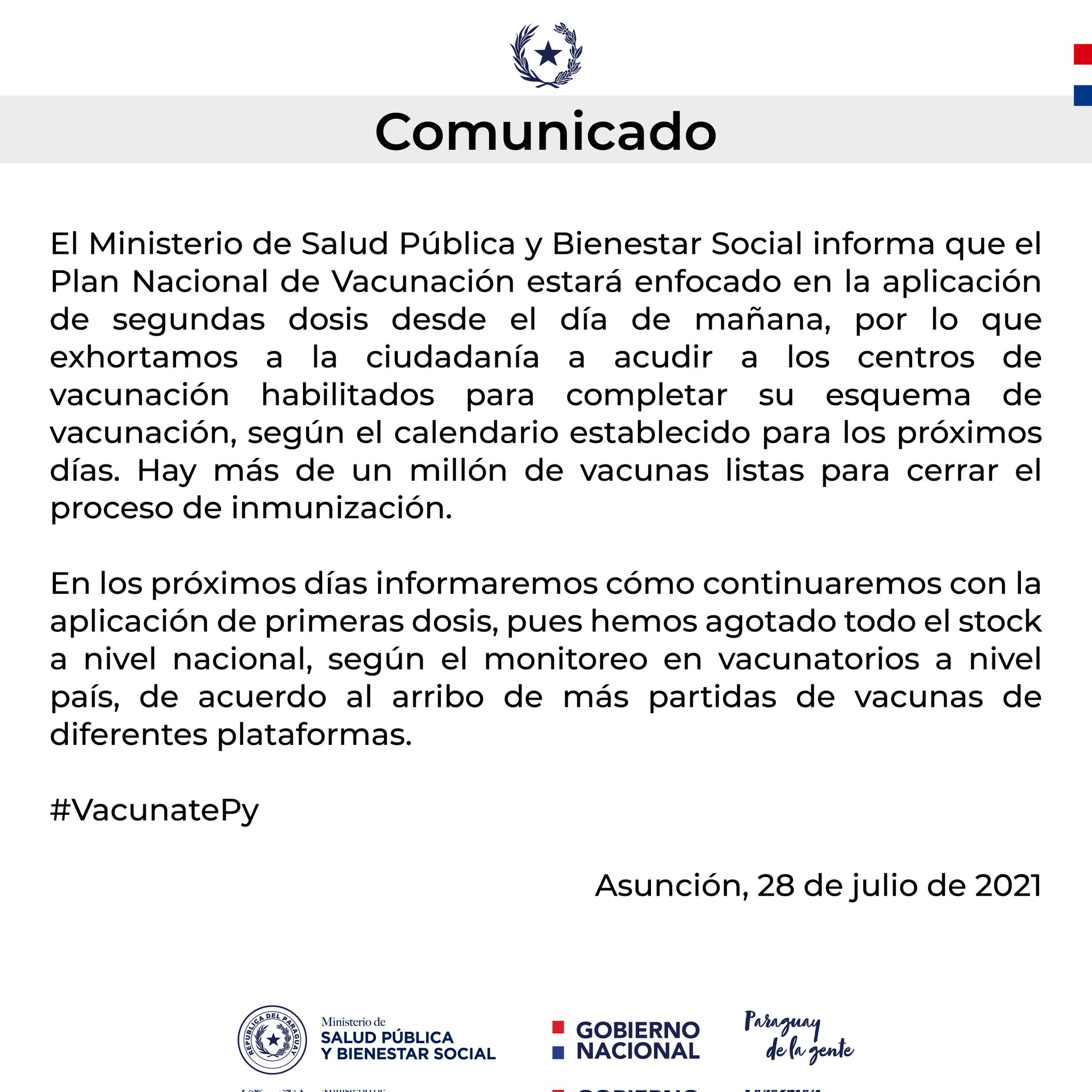 Se agotaron las primeras dosis a nivel país