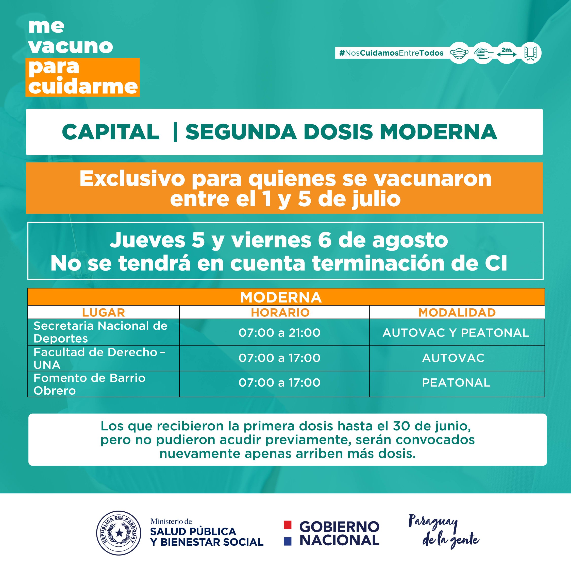 Habilitarán solo tres vacunatorios para segunda dosis de Moderna