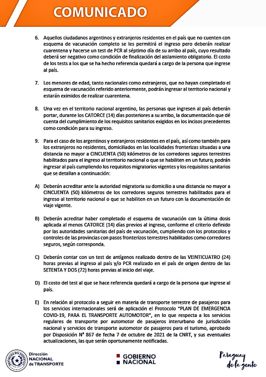 Viajes en bus a Argentina se reanudan este miércoles, anuncia Dinatran