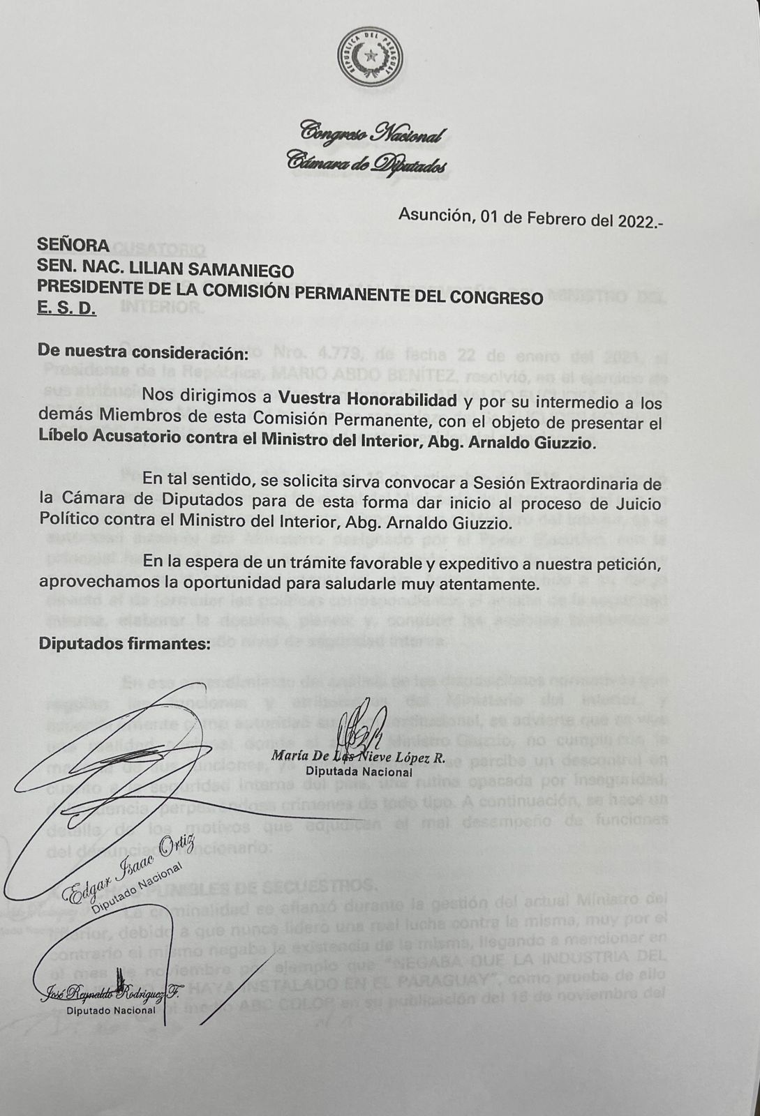 Pedido de juicio político contra Arnaldo Giuzzio. Foto: gentileza.