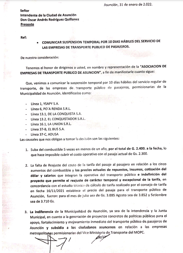 Comunicado de la Cetrapam. Foto: captura de pantalla.