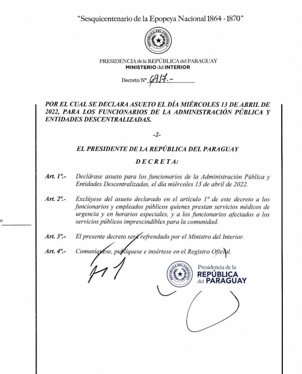 El decreto N° 6917 firmado por Mario Abdo Benítez