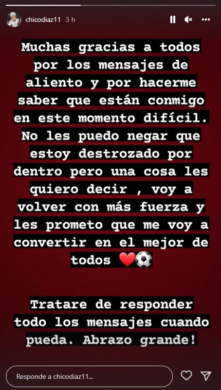 Mensaje del jugado Sergio Díaz