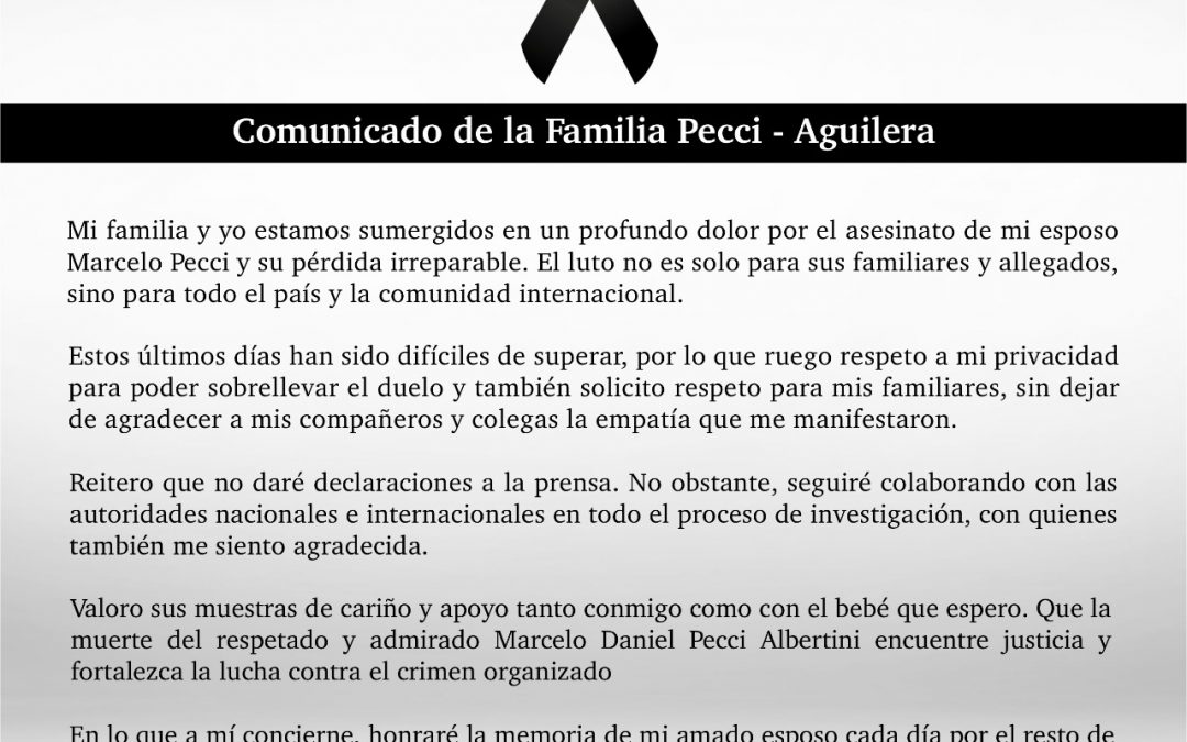 Comunicado de Claudia Aguilera tras el asesinato de su esposo Marcelo Pecci
