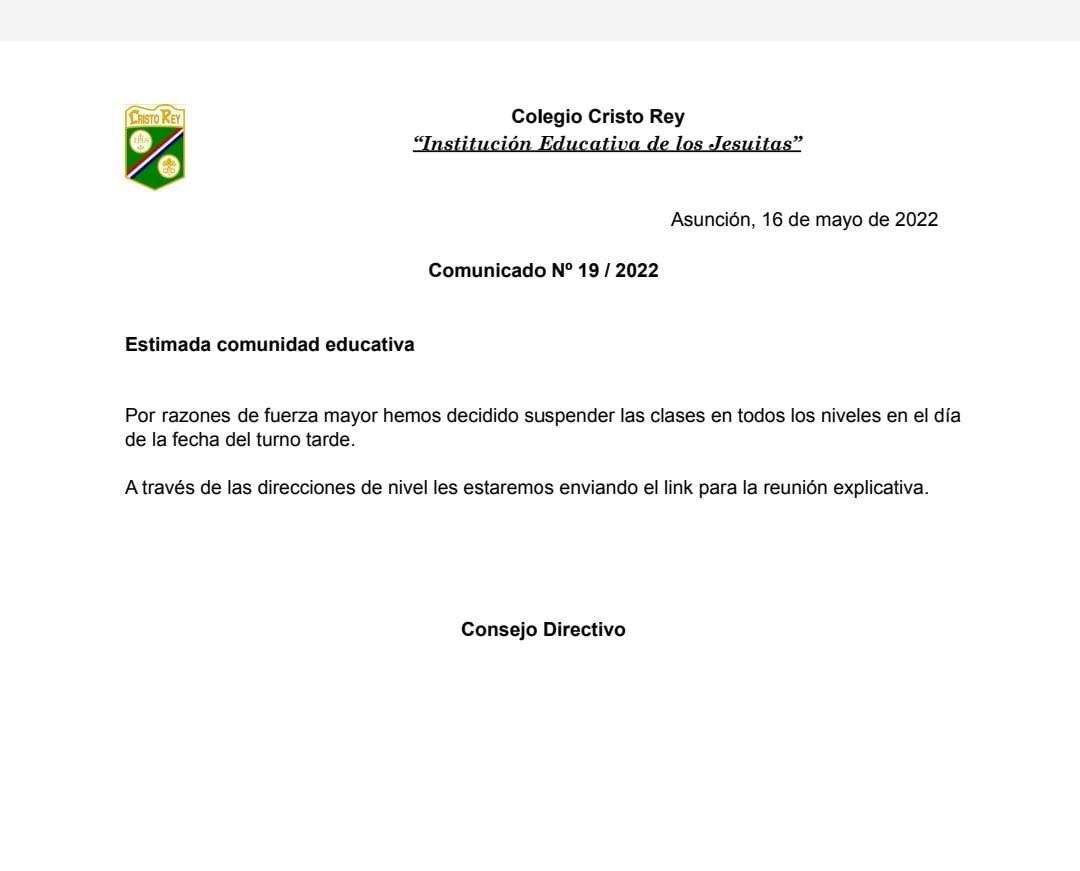 Comunicado del Colegio Cristo Rey