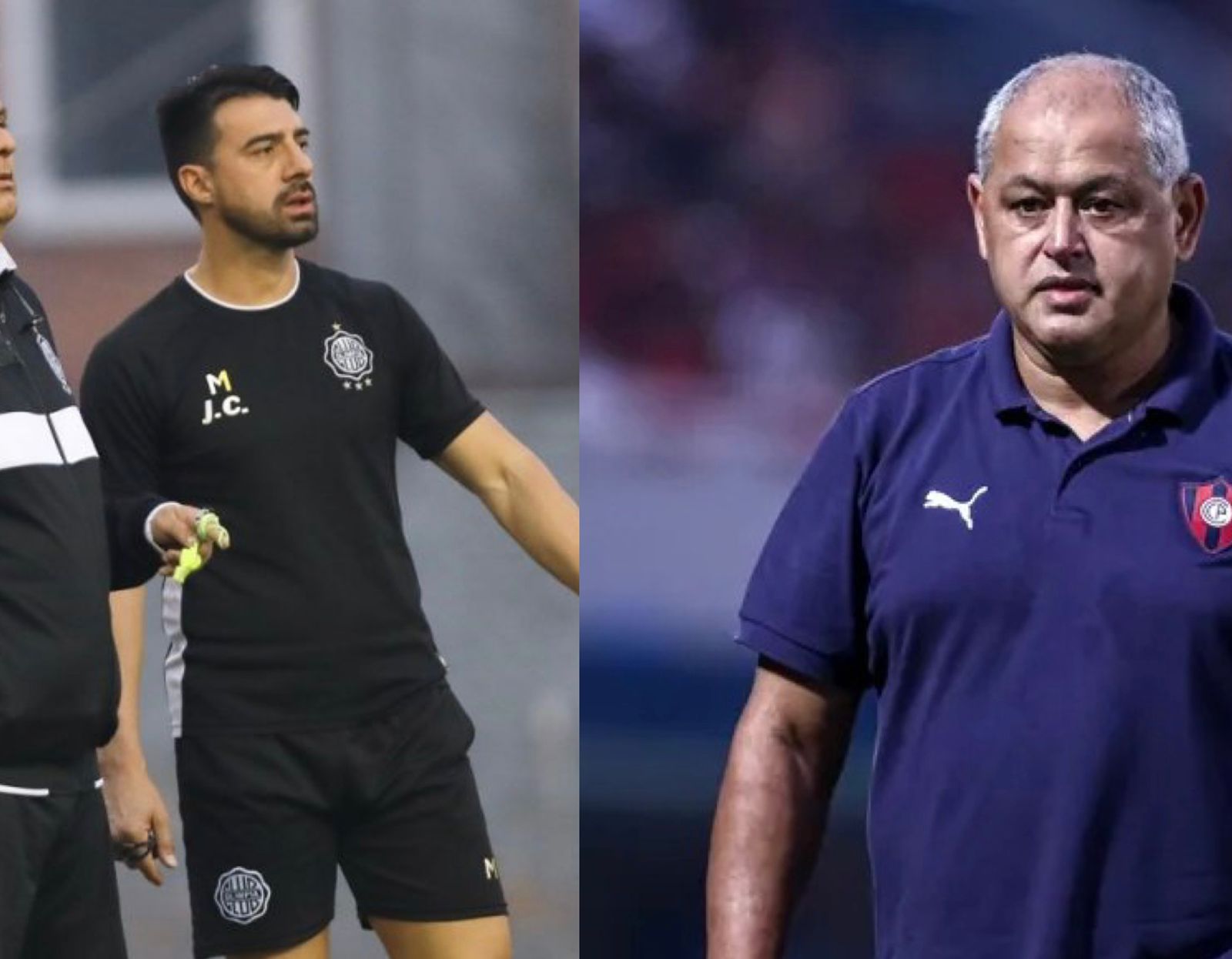 Julio César Cáceres, DT de Olimpia y Francisco Arce, DT de Cerro Porteño.
