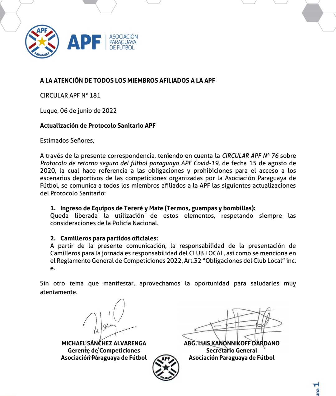 Circular de la Asociación Paraguaya de Fútbol